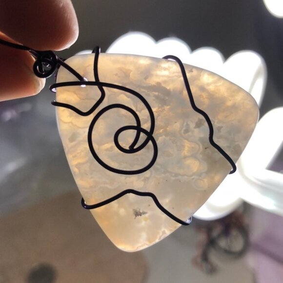 Wire Wrapped Banded Chalcedony Necklace Pendant - Picture 5 of 5